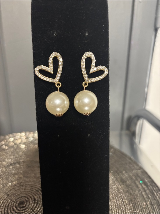 Unknown Jewelry - Gold Heart Crystal & Pearl Drop Earrings